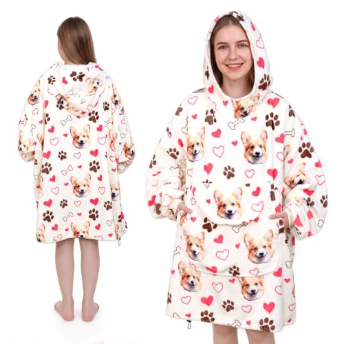 Gitrat Corgi Wearable Blanket Hoodie for Women Adults - Oversized Cozy Lounge Hoodie