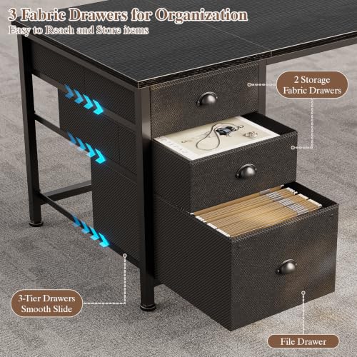 Furologee 63-Inch L Shaped Corner Desk with Outlets - Black