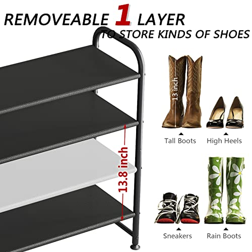 4 Tier Long Shoe Rack Organizer for Closet - Black