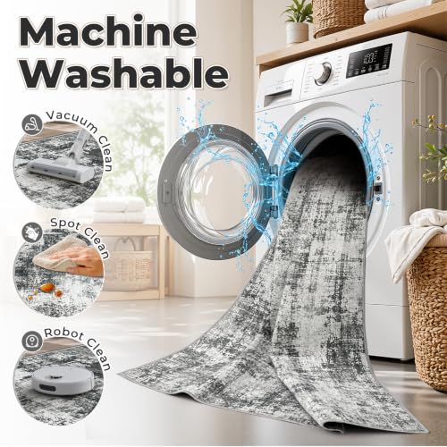 MXSANYOO 8x10 Black Grey Washable Area Rug Non-Slip Stain-Resistant Modern Indoor Carpet for Dining & Bedroom