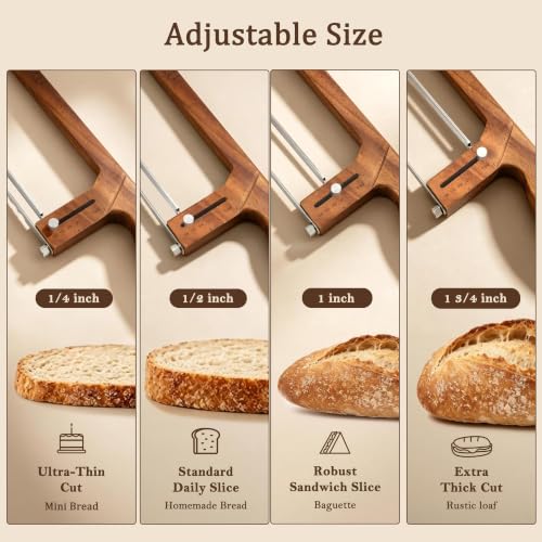 Imarku 10 Inch Bread Slicer Knife with Adjustable Thickness - Natural Wood Color