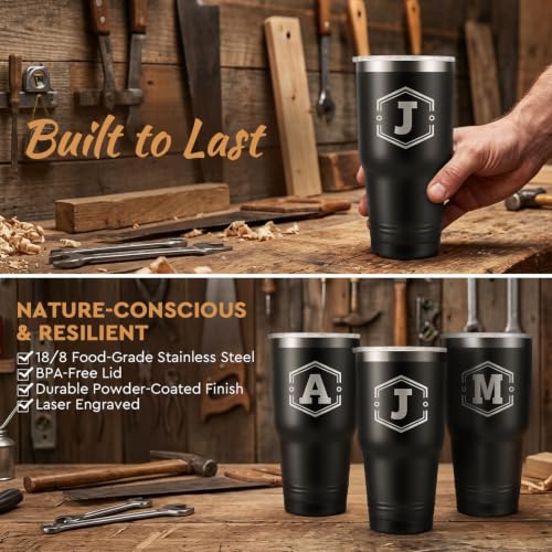 Personalized 30 oz Initial Tumbler Gift for Men – A-Z Monogram, Dad/Husband Son, Wasocol (Variation: J)