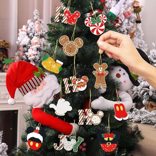 24 Pcs Christmas Decorations with Golden Fine Threads, Wooden Mouse Ornaments for Holiday Christmas Trees Hanging Party Decorations for Tree Home Fireplace (Red)