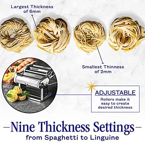 Nuvantee Silver Pasta Maker with Adjustable Thickness & 2 Cutters, 3-in-1 Noodle Machine