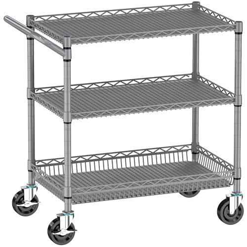 Folews Gray Heavy Duty Rolling Utility Cart 990LBS Metal Storage Trolley