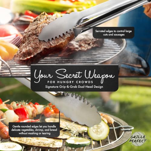 24-Inch Heavy Duty BBQ Grill Tongs - Long Stainless Steel Grilling & Cooking Utensil