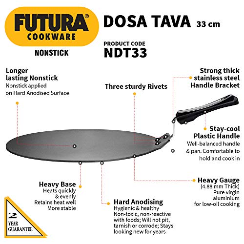 Hawkins Futura 13-Inch Nonstick Dosa Tava – Heavy Gauge Aluminum, Even Heating