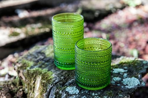 Fortessa Jupiter Beaded Hobnail Glass, 13 Ounce Iced Beverage (Set of 6), Fern Green