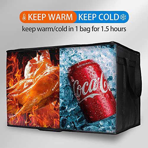 Large XXX-Large Insulated Food Delivery Bag - Black, 23x15x14 Inches