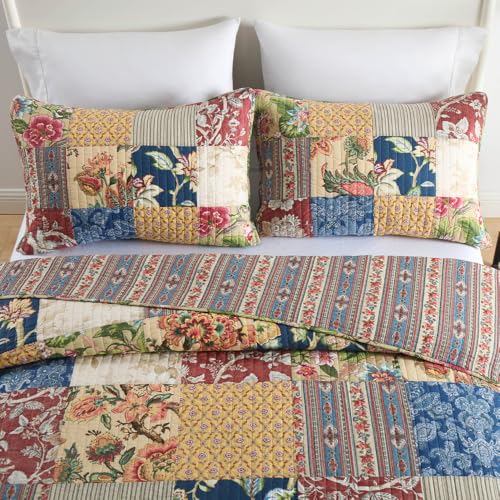 Luxury Floral Cotton Quilt Bedspread Set with 2 Shams - King Size 96x108in