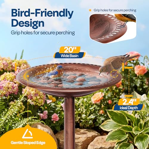 Bird Bath Outdoor Pedestal with Antique Bronze Finish - Durable Polyresin