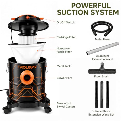 20L Ash Vacuum for Pellet Stoves - 1200W Super-Powered Suction, Metal Canister, HEPA Filter, Safety Protection