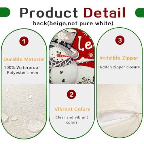 RABUSOFA Outdoor Christmas Pillow Covers 12x20 Inch Waterproof,Winter Decorations Pillows Decorative Throw Pillows Snowman Xmas Let It Snow Lumbar Cushion Covers for Home Decor Couch Holiday
