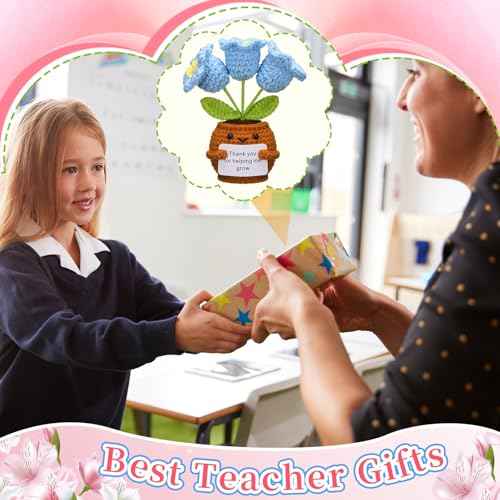 Christmas Teacher Appreciation Gifts Thank You for Helping Me Grow Positive Handmade Crochet Flower Doll with Appreciation Card for Xmas Teacher Birthday Office(Bell Orchid)
