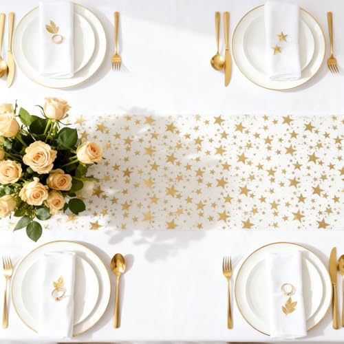 Gtziqa Gold Star Table Runner 32.8 ft – 11" x 32.8 ft Polyester Glitter Sequined