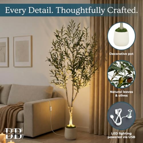 6ft Artificial Olive Tree with LED Light & White Pot - Wired USB Version