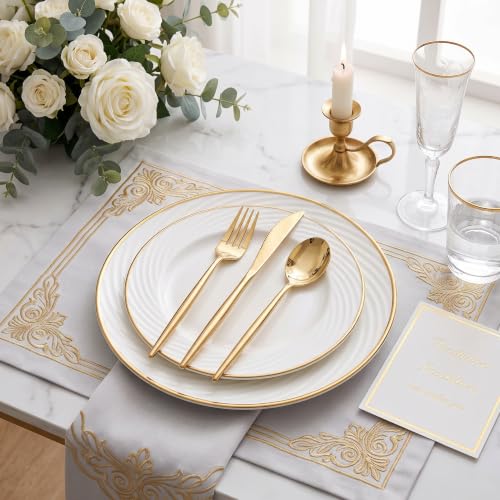 Gold Disposable Silverware Set - 150 Heavy Duty Plastic Utensils for Parties