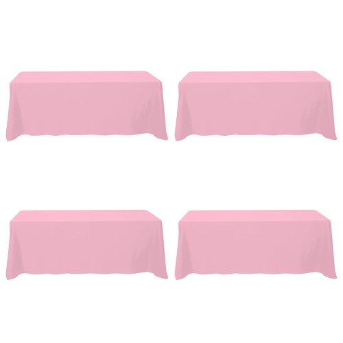 BRILLMAX 4 Pack Pink Tablecloths 90 x 156 Inch for 8ft Rectangle Tables - 150 GSM Polyester Fabric, Floor Length Drop, Water, Stain & Wrinkle Resistant Cloth Cover for Wedding Reception Banquet