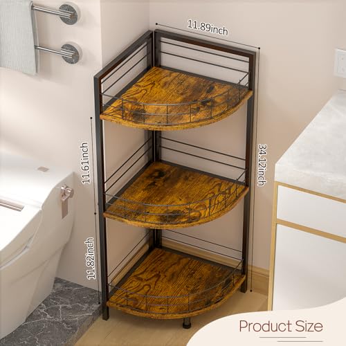 DAOUTIME Black 3-Tier Corner Standing Shelf - Triangular Bathroom & Kitchen Organizer