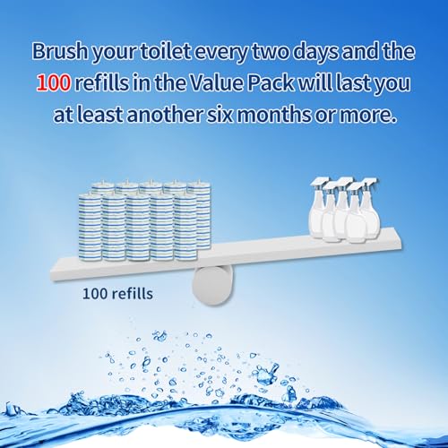 Disposable Toilet Brush Refills Pack of 100 - Deep Cleaning Replacement Heads