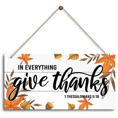 Thanksgiving Door Sign Decor, In Everything Give Thanks, Fall Autumn Seasonal Wall Art Hanging Wooden Sign Halloween Thanksgiving Decorations for Home Party Outside Indoor
