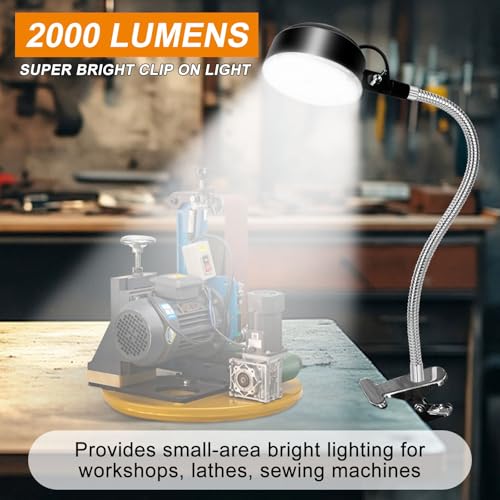 Silver Clamp Light with Bright 2000 Lumens LED for Workshop & Small Area Tasks - Flexible & Strong Clip