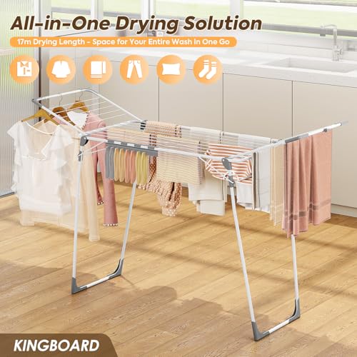 Heavy Duty Folding Clothes Drying Rack 68.5 Inch with Sock Clips - Large Laundry Organizer