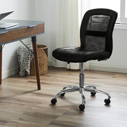 Black Serta Armless Mesh Office Desk Chair with Wheels - Ergonomic & Adjustable