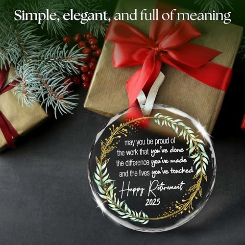 Retirement Ornament 2025 - May You Be Proud of The Work You Do - Retirement Gifts for Women, Men 2025, Retired Glass Ornament 2025 for Teacher, Nurse, Coworker, Boss, Christmas Keepsake Gift