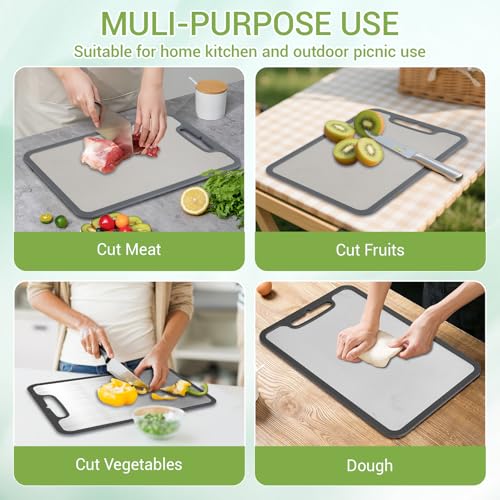 Banquiura Titanium Cutting Board Set of 3 - Large, Medium, Small with Silicone Non-Slip Edges