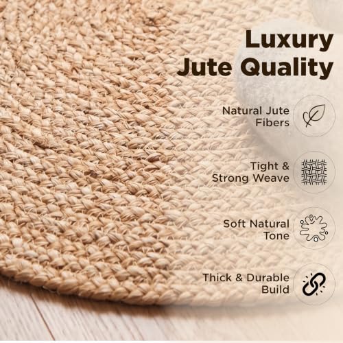Natural Jute Braided Round Area Rug - 5 Feet Farmhouse Woven Rug