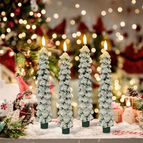 DRomance 5-4 Snowflake Christmas Tree Flameless Taper Candles with Remote Timer Set