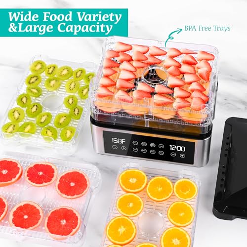 Food Dehydrator with 5 BPA-Free Trays - 11.4-Inch, One-Touch, Automatic Temp Control