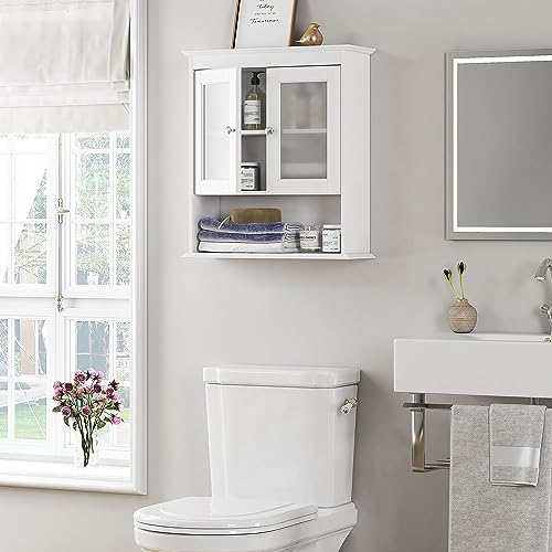 Spirich White Bathroom Wall Cabinet with Glass Doors - Space-Saving Medicine Storage