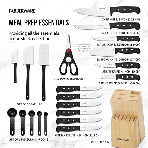 Farberware 22-Piece Knife Block Set - Never Needs Sharpening, High Carbon Stainless Steel
