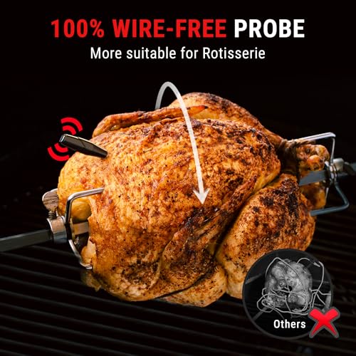 Wireless Meat Thermometer 1000ft RF Digital with 2 Probes - Waterproof & Color-Coded