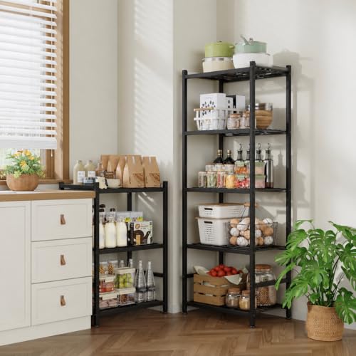 Black 5-Tier Metal Shelving Unit with Adjustable Feet - 17.7 x 11.8 x 56.3 inches