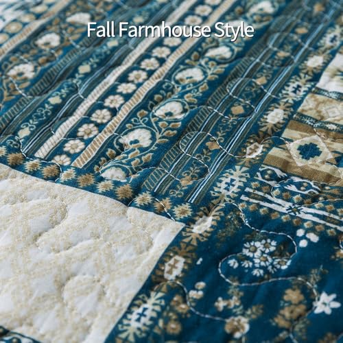 Bedifany Dreamland Blue King Quilt Set - 100% Cotton Cover + Filling, Lightweight All-Season 3-Piece