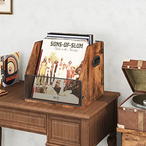 Homeiju Rustic Brown & Black Vinyl Record Storage Crate Holds 60 Records