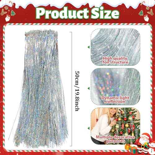 Pack of 3000 Strands Iridescent Silver Christmas Icicle Tinsel Foil Fringes | 19.8 Inches, Christmas Tree Tinsel Curtain Decoration for Indoor Outdoor Winter Home New Year Eve Birthday Party Supplies