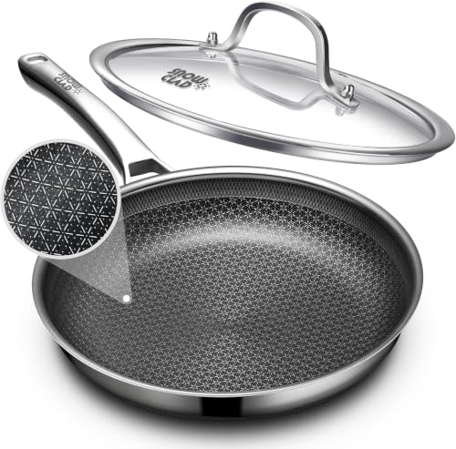 OATOFP Non-Stick 11.4-Inch Frying Pan with Lid - Stainless Steel Skillet, Dishwasher & Oven Safe