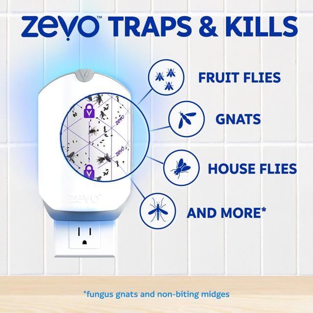 Zevo 2 Flying Insect Trap - Indoor Bug Catcher with UV Light & 2 Refill Cartridges | Mess-Free Solution for Flies & Gnats
