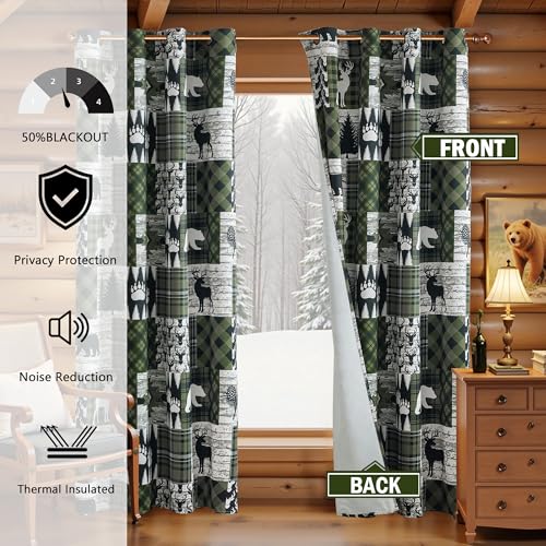 Dark Green Christmas Curtains for Living Room & Bedroom, 52W x 84L, 2 Panels