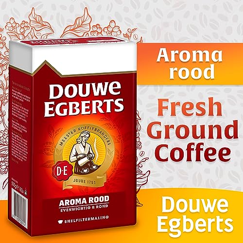Douwe Egberts Aroma Rood Coffee Ground - Medium Roast, Coarse Grind, 17.6 Oz Pack of 6