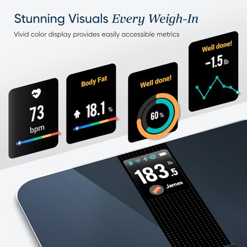Etekcity Smart Body Weight & Fat Scale with Wi-Fi, BMI, 9 Metrics, Black-Color Screen, 11.8 x 11.8 in