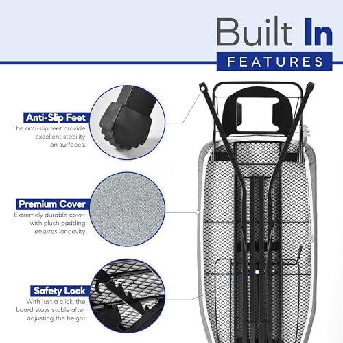 BKTD Extra-Wide Ironing Board 48x18 with Built-In Clothes Rack & Iron Rest