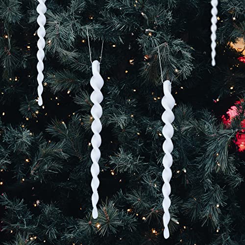 30PCS Christmas Ivory White Icicle Ornaments,Threaded Ice Strips Decorative Christmas Tree Hangings for Xmas Party,Wedding.(5.82")
