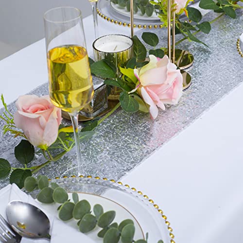 6 Pack 12x108 Silver Sequin Table Runner Set - High Density Glitter, TCBESTO