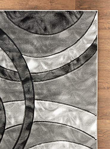Modern Grey Black Area Rug 5x7 Circle Geometric Soft Hand Carved Floor Carpet