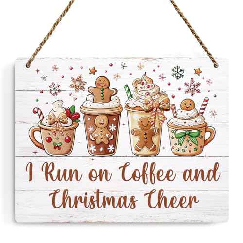 Christmas Coffee Bar Decor, Vintage Funny Gingerbread Christmas Decorations, Hot Cocoa Bar Decor, Bow Snowflake Wood Hanging Sign Gifts for Friends Family Home Kitchen Shelf Desk Decorations